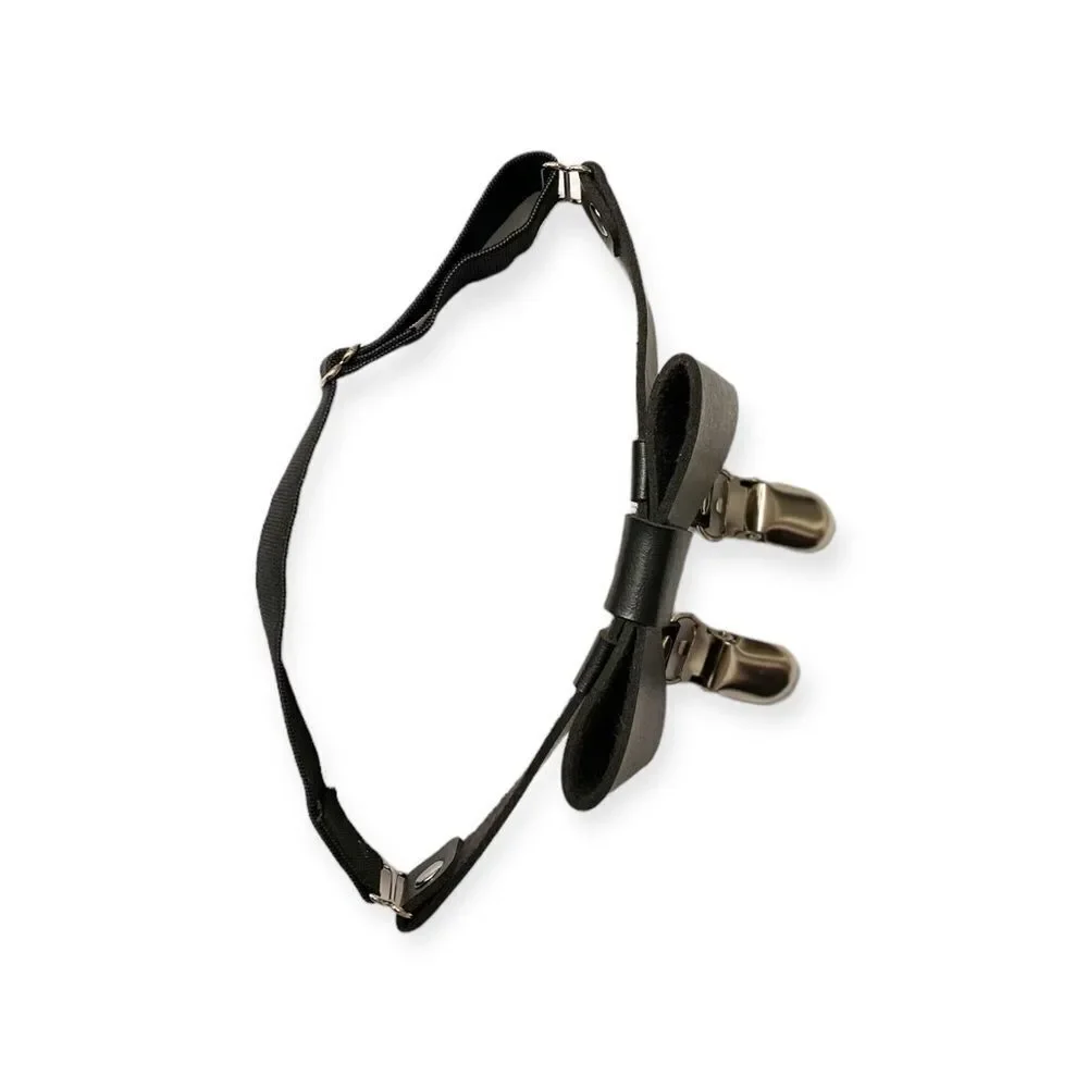Black Bow Tie Adjustable Leg Harness Dual Clips Garter Belt NWT